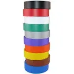 Electrical Tape (10PK) Assorted Matte Rainbow Colors – Waterproof, Flame-Retardant, Rubber Based Adhesive, UL Listed – Rated for Max. 600V and 80oC Use –Measures 60’ x 3/4" x 0.07"