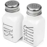 Heartland Home Farmhouse Ceramic Salt and Pepper Shakers Set with Extra Lids. 100% Stoneware Salt and Pepper Shaker Set. White Pepper and Salt