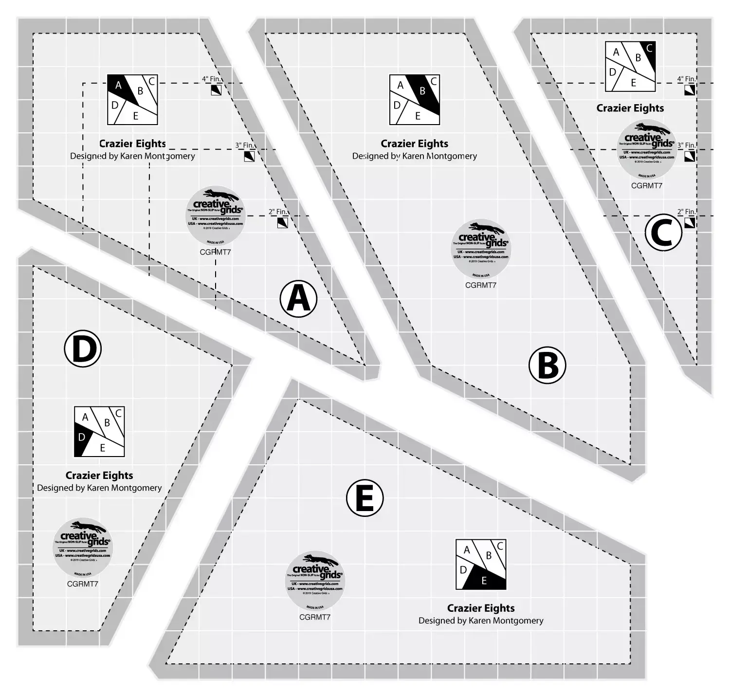 Crazier Eight 8&#034; Non-Slip Quilt Rulers from Creative Grids, #CGRMT7