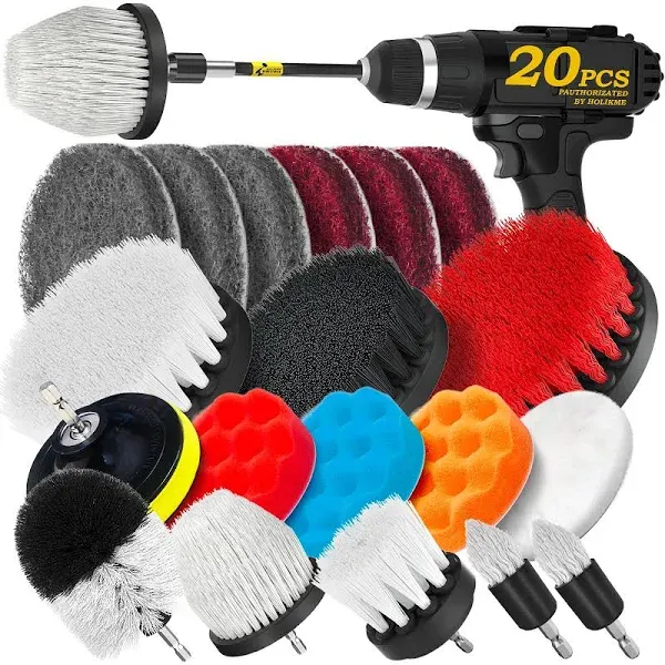 22Piece Drill Brush Attachments Set Scrub Pads &amp; Sponge Buffing Pad Power Scrubb