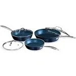 Luxurious Non-Stick Ceramic 3 Piece Blue Hammered Cookware Set with Lid, Lightweight, Scratch-Resistant, Dishwasher Safe, Oven Safe up to 500°F