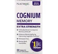 Natrol Cognium Memory Extra Strength Silk Protein Hydrolysate 200mg, Dietary Supplement for Brain Health and Memory Support, 60 Tablets, 30 Day Supply