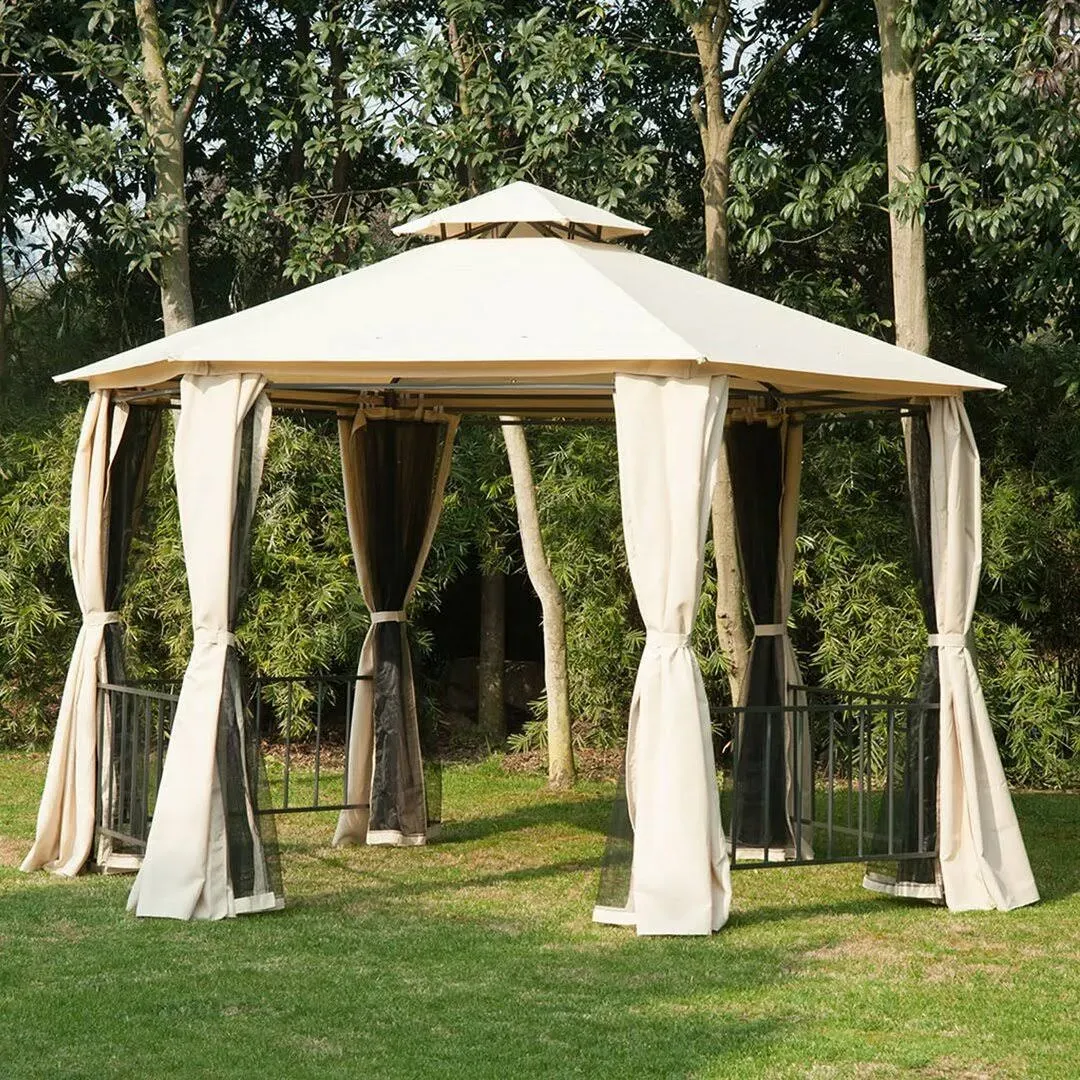 Outsunny Hexagon Patio Gazebo w/ Curtains