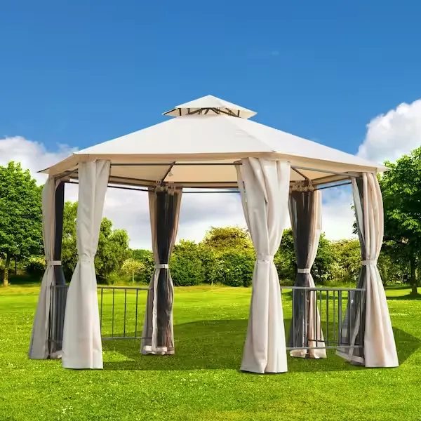 Outsunny 13' x 13' Outdoor Patio Gazebo Canopy Pavilion with Removable Mesh Netting, Curtains, Double Tiered Roof, UV Protection & Large Floor Space