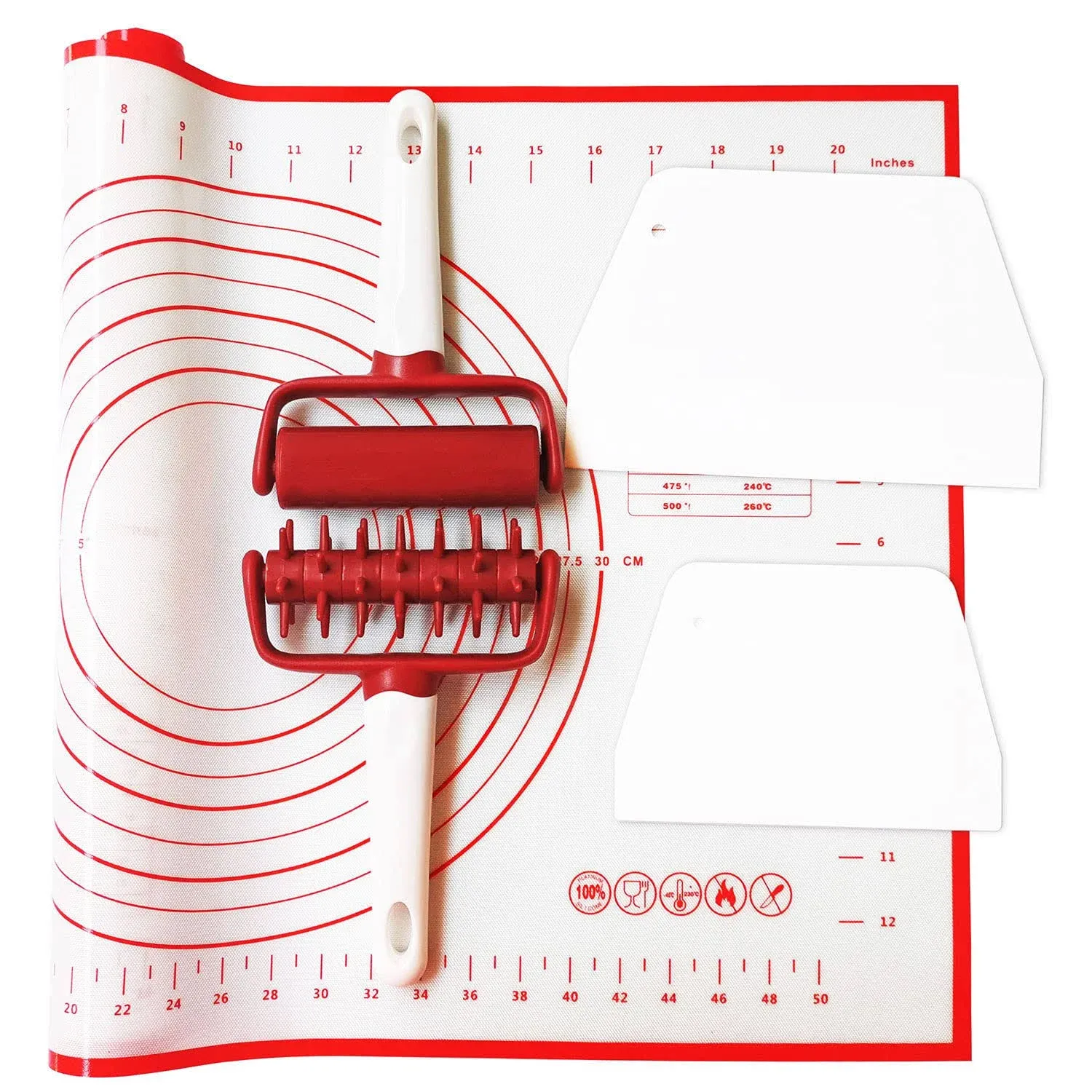 AooBaBa Pizza Dough Roller and Docker and Silicone Pastry Dough Mat and Dough...