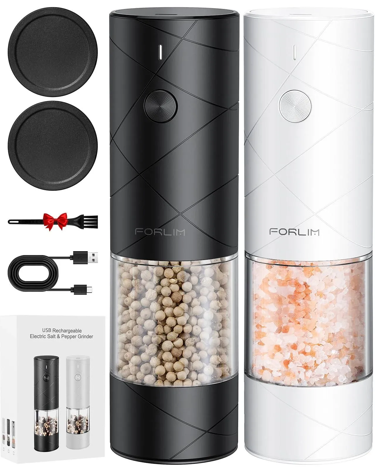 Electric Salt and Pepper Grinder Set, USB Rechargeable, Automatic Salt Pepper Mi