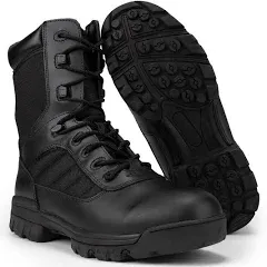 RYNO GEAR Men's Black Military Tactical Work Boots, CoolMax Lining Side Zipper Leather Motorcycle Slip-Resistant Ankle Hiking & Combat Boots