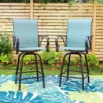 2 Swivel Bar Stools Outdoor Bar Height Patio Chairs Padded Furniture Heavy Duty