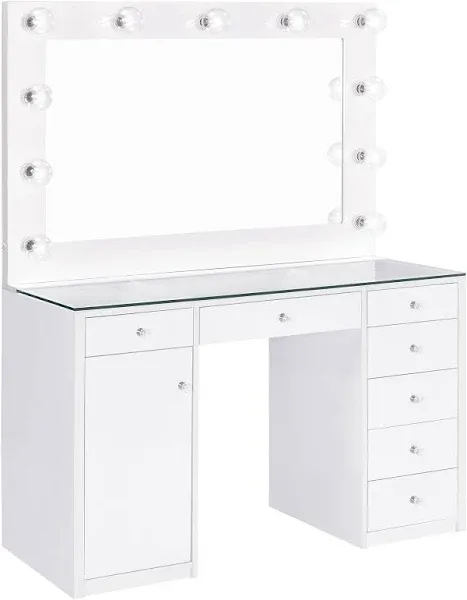 Coaster Home Furnishings Acena 7-Drawer Vanity Set with Lighting White High Gloss