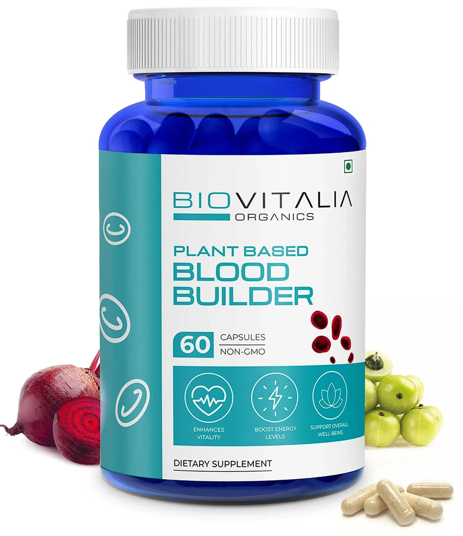 BIOVITALIA ORGANICS Plant Based Blood Builder 1000mg Iron Promotes RBC - 60 Caps