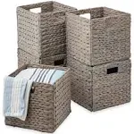 Best Choice Products 13x13in Hyacinth Baskets, Rustic Set Of 5 Multipurpose Collapsible Storage Organizer, Handwoven Laundry Totes for Bedroom, Living Room, Shelves - White