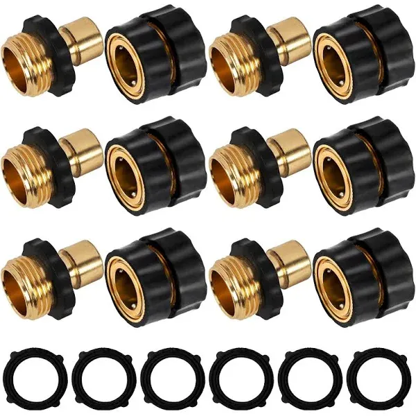 Xiny Tool 3/4 Inch Garden Hose Quick Connect, Quick Connect Garden Hose Fittings, Male and Female Water Quick Release Hose Connector (6 Pack)