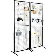 VEVOR 2' x 5.6' Grid Wall Panels Tower, 2 Packs Wire Gridwall Display Racks with T-Base Floorstanding, Double Side Gridwall Panels for Art Craft