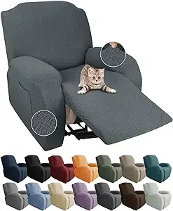 JIVINER Stretch Recliner Chair Covers with Pocket 4 Piece Chair Covers for Reclining Chair Furniture Protector Soft Recliner Cover with Elastic Bottom (Recliner, Dark Gray)