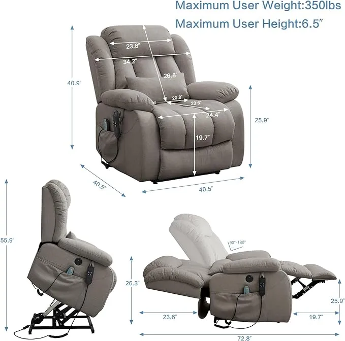 Ashomeli Infinite Position Dual Motor Large Power Lift Recliner Chair