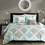 Madison Park Claire 6 Piece Quilted Coverlet Set, Full/Queen, Aqua