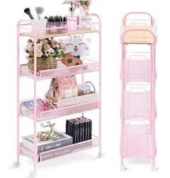 4-Tier Metal Rolling Utility Cart, Pink, Flexible | adamsbargainshop