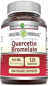 Amazing Nutrition Quercetin 800 Mg with Bromelain 165 Mg Veggie Capsules Supplement | Non-GMO | Gluten Free | Made in USA | Suitable for Vegetarians (240 Count)