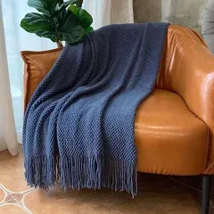 LOMAO Knitted Throw Blanket with Tassels Bubble Textured Lightweight Throws for