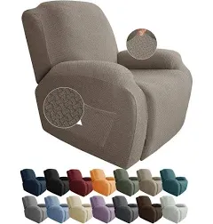 JIVINER Oversized Recliner Chair Covers 4 Piece Stretch Lazy Boy Recliner Sofa Slipcover Jacquard Large Recliner Covers with Elastic Bottom Soft Furniture Protector (XL Recliner,Peacock Blue)