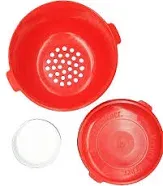 Kernel Katcher Popcorn Bowl Set - Popcorn Bowl Strainer Sifter Shaker Kernel Catcher and Separator, Large and Reusable With Lid, Dishwasher Safe, Recycled Plastic with Handle (Red)