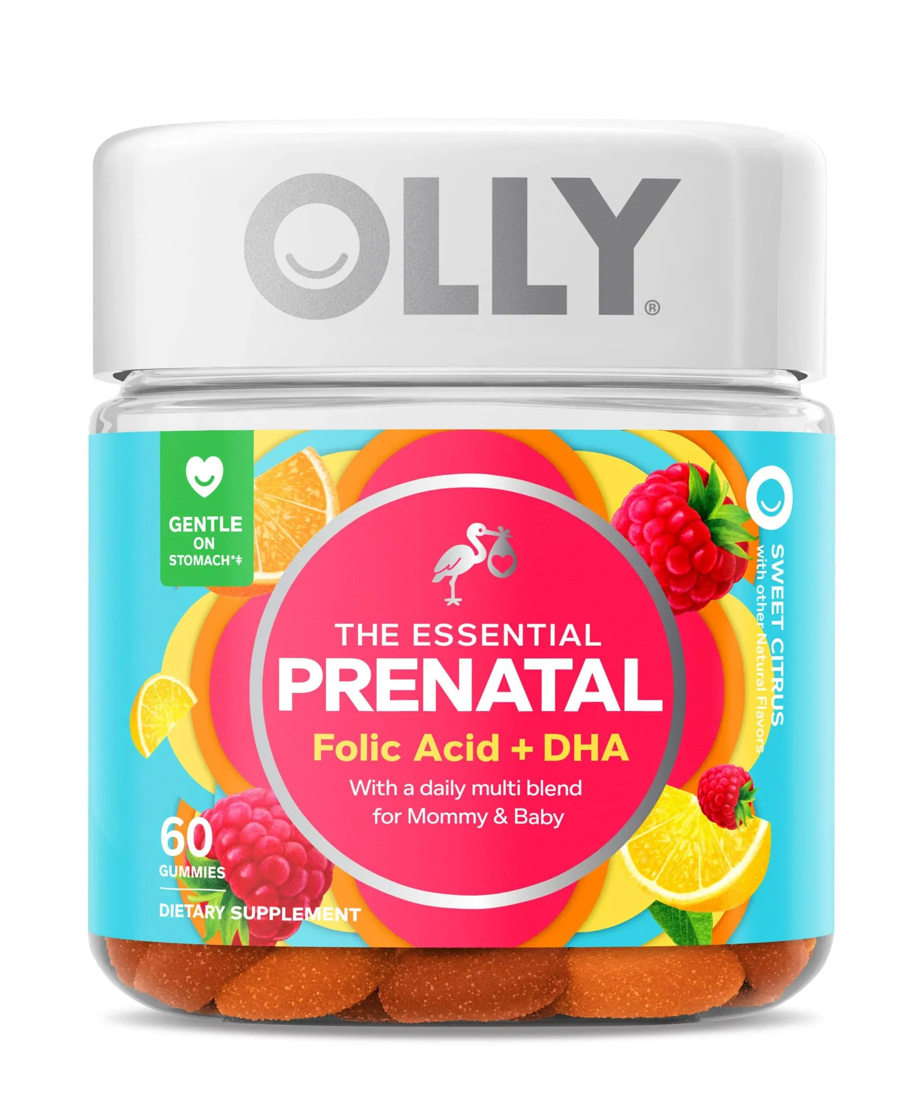 Olly The Essential Prenatal Gummy Multivitamin, 30 Day Supply ( Gummies), Sweet, Folic Acid, Vitamin D, Omega 3 DHA, Chewable Supplement, White Citrus