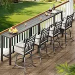 Veikous Outdoor Bar Table Patio Table Rectangular Pub Height Dining Table with Metal Frame