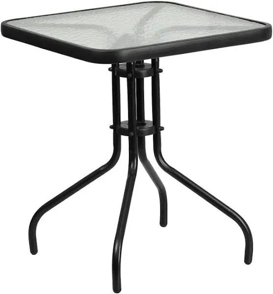 Flash Furniture Square Tempered Glass Metal Table 23.5' Black