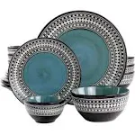 Blue Sage 16 Piece Double Bowl Stoneware Dinnerware Set in Blue