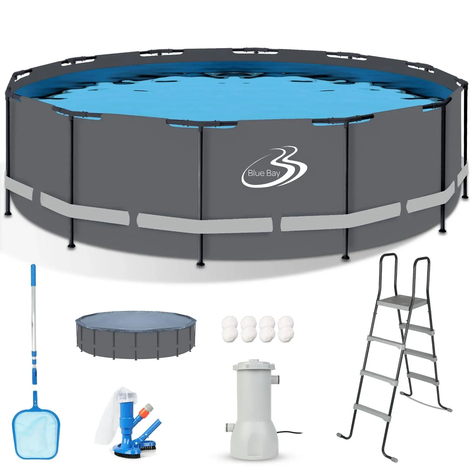 BlueBay Above Ground Swimming Pool Set 18ft x 52in w/ 1545 GPH Filter Pump, Cover, Ladder, Maintenan