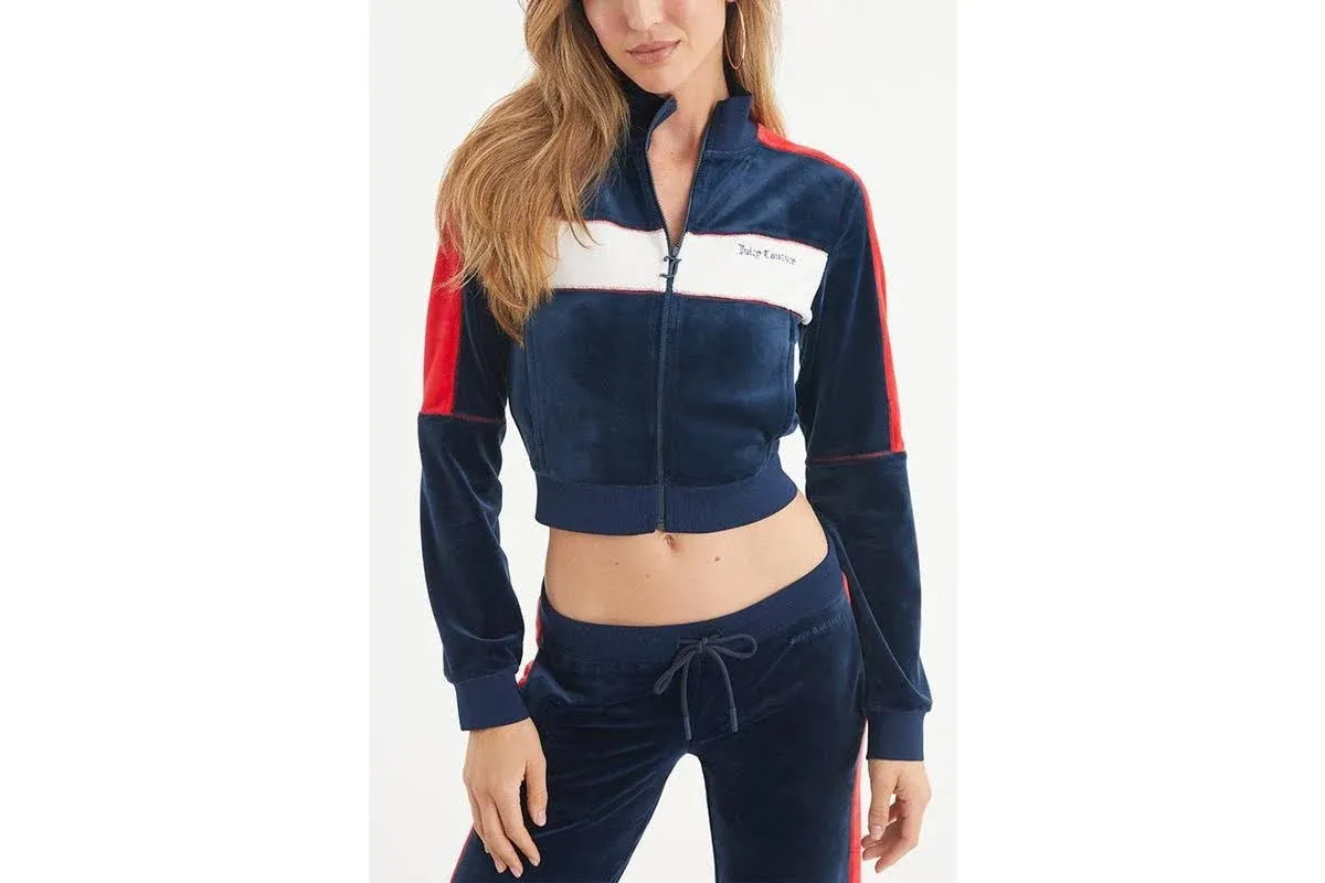 Cropped Colorblock Velour Track Jacket