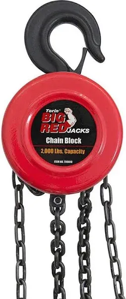 1 Ton BIG RED Hand Chain Hoist Capacity  with 2 Heavy Duty Hooks,