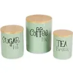 Jadeite Coffee, Sugar, Tea Ceramic Canister 3 Piece, Size: 4.5 x 4.5 x 5.5, Green