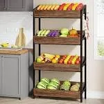 Rustic 4 Tier Wood Fruit Vegetable Basket Storage Rack Holder Stand for Kitchen