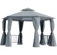 Outsunny 13' x 13' Patio Gazebo Double Roof Hexagon Outdoor Gazebo Canopy Shelter with Netting & Curtains