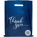 Rainbows & Lilies 100 Thank You Bags,12x15 Plastic Bags with Handles, Shopping Bags for Small Business, Clothes, Gifts, Goodie Bags, Retail Bags, Bulk Gift Bags - Thick Reusable Bags (Navy Blue)