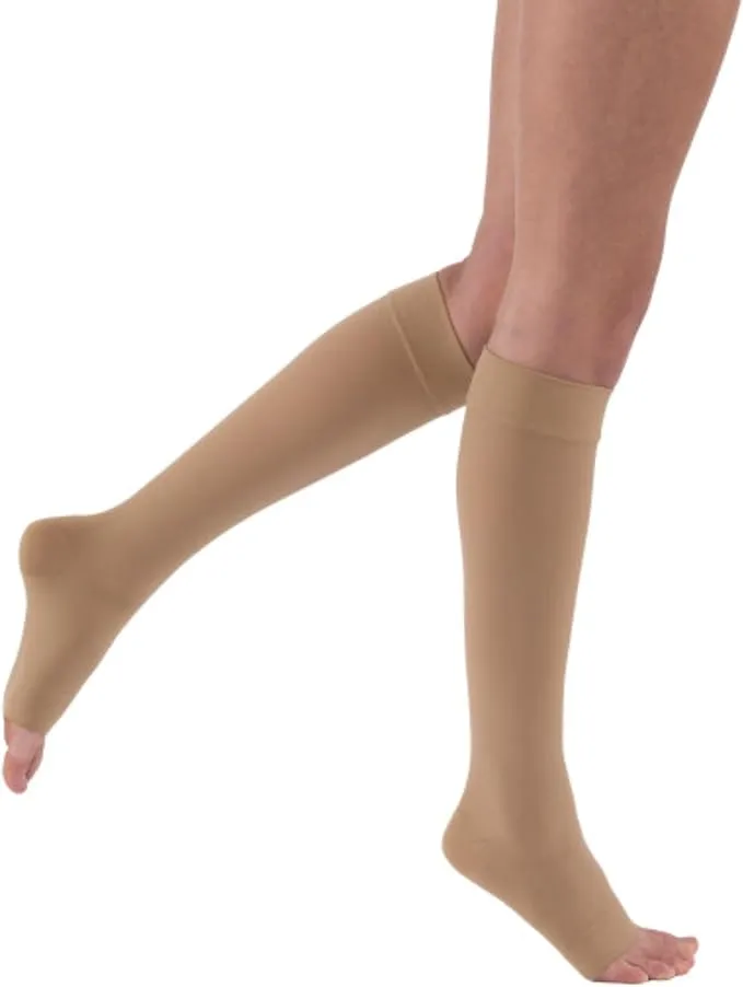 JOBST Relief Knee High Graduated Compression Socks, 15-20 mmHg - Comfortable Unisex Design - Open Toe, Beige, Medium