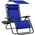 Best Choice Products Folding Zero Gravity Recliner Patio Lounge Chair w/ Canopy Shade, Headrest, Tray - Cobalt Blue