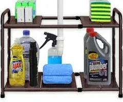 Simple Houseware Under Sink 2 Tier Expandable Heavy Duty Metal Shelf Organizer R