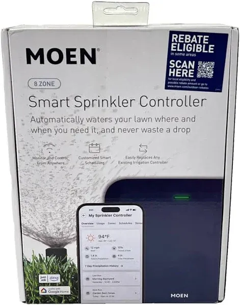 Moen 8-Zone Smart Sprinkler Controller Wi-Fi Connectible + Automatic Water Timer