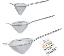 U.S. Kitchen Supply - Set of 3 Premium Quality Extra Fine Twill Mesh Stainless Steel Conical Strainers - 3", 4" and 5.5" Sizes