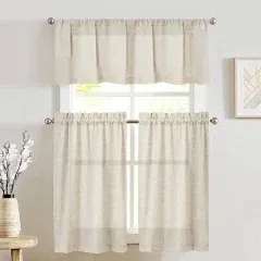 jinchan Kitchen Curtains and Valances Set Tier Curtains Linen Curtains Beige Cafe Curtains 36 Inch Length Living Room Bedroom Bathroom Farmhouse Rustic Country Curtains 3 Piece Set Rod Pocket Crude