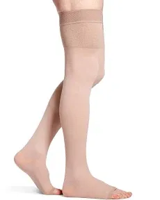 Sigvaris 503N Natural Rubber Thigh High 30-40 mmHg, Open Toe, Silicone Dot Band