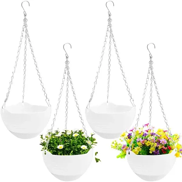 4 Pcs 8 Inch Hanging Planter Pots,Self-Wate<wbr/>ring round Hanging Basket with Water 