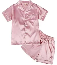 Weixinbuy Pajama Set for Kid Baby Boy Girl Button-up Silk Pajama Sleepwear Nightwear Loungewear Clothes Set Gifts for Kids