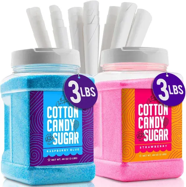 Cotton Candy Floss Sugar (2-Pack) Includes 100 Premium Cones | Raspberry Blue...