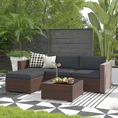 5-Piece Outdoor Wicker Sectional Sofa Set with Cushions