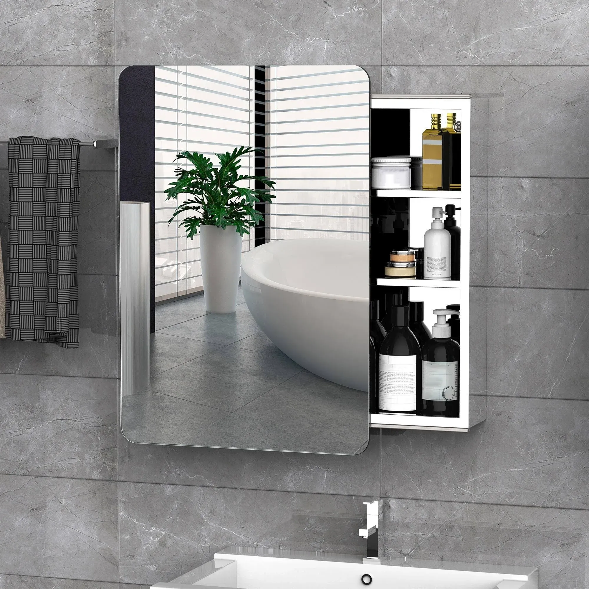 Kleankin 18'' x 26''/46cm x 66cm Wall Mount Bathroom Medicine Cabinet Mirror ...