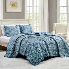 Esca Jb22387q Norma Bedspread, Blue - 3 Piece - Queen Size