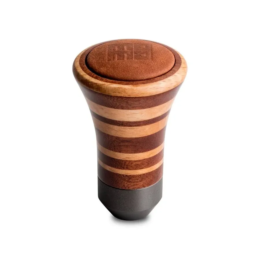 Momo Trofeo Heritage Shift Knob - Tall Wood, Layered Mahogany and Beechwood, Leather Insert Top